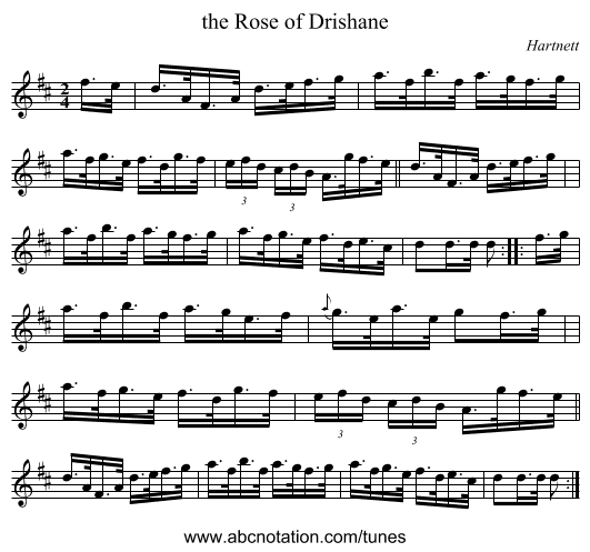 the Rose of Drishane - staff notation