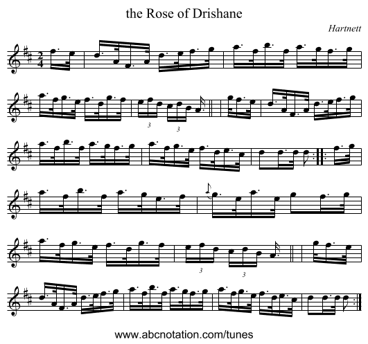 the Rose of Drishane - staff notation