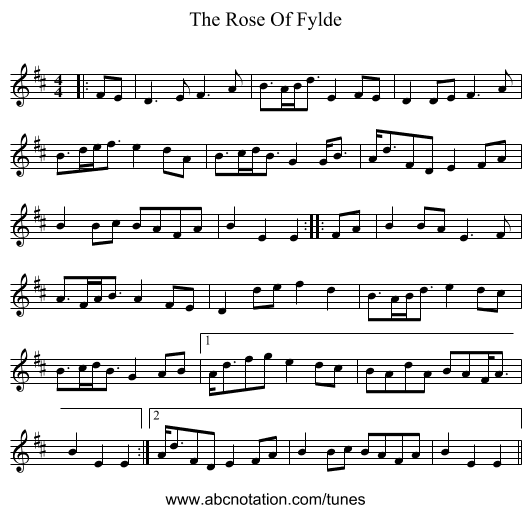 The Rose Of Fylde - staff notation