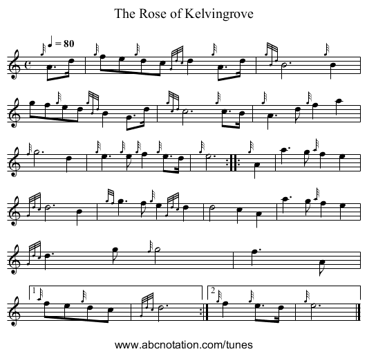 The Rose of Kelvingrove - staff notation