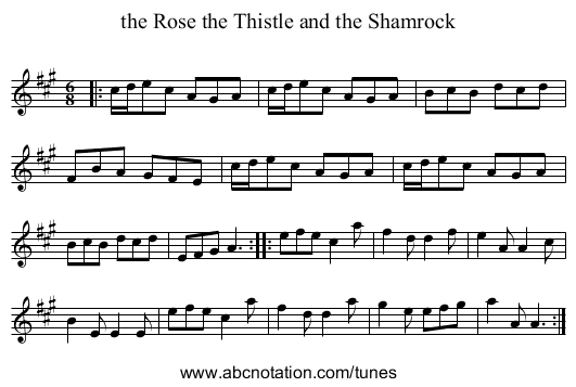 the Rose the Thistle and the Shamrock - staff notation