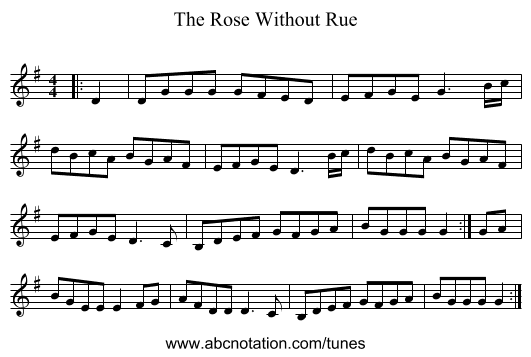 The Rose Without Rue - staff notation