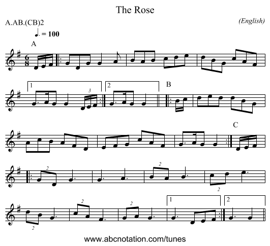 The Rose - staff notation