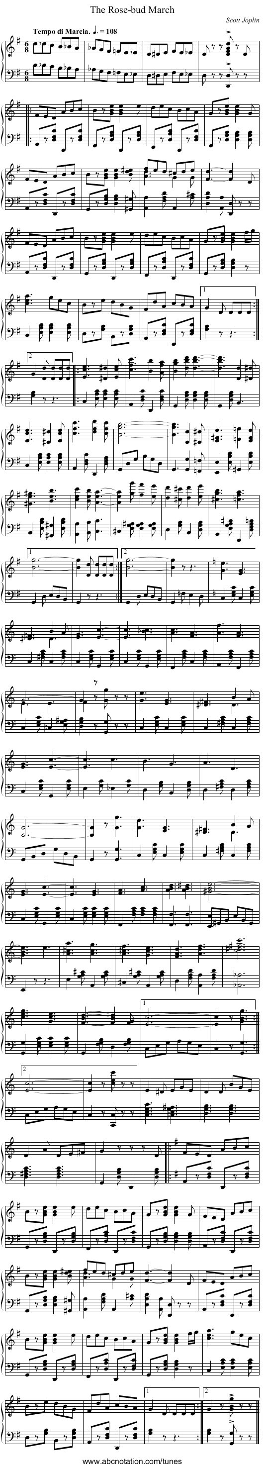 The Rose-bud March - staff notation