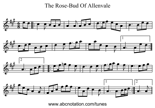 The Rose-Bud Of Allenvale - staff notation