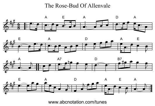 The Rose-Bud Of Allenvale - staff notation
