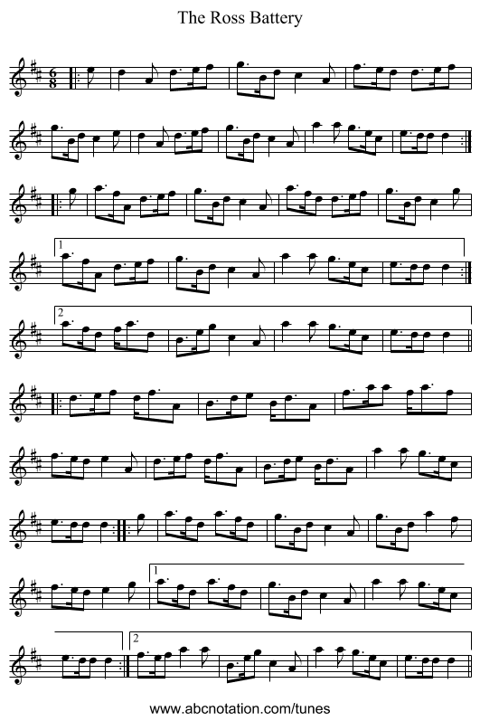 The Ross Battery - staff notation