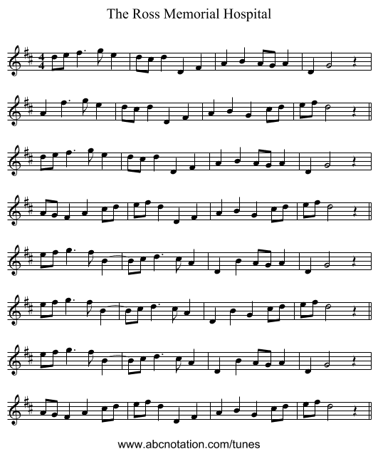 The Ross Memorial Hospital - staff notation