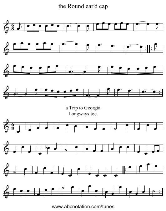 the Round ear'd cap - staff notation