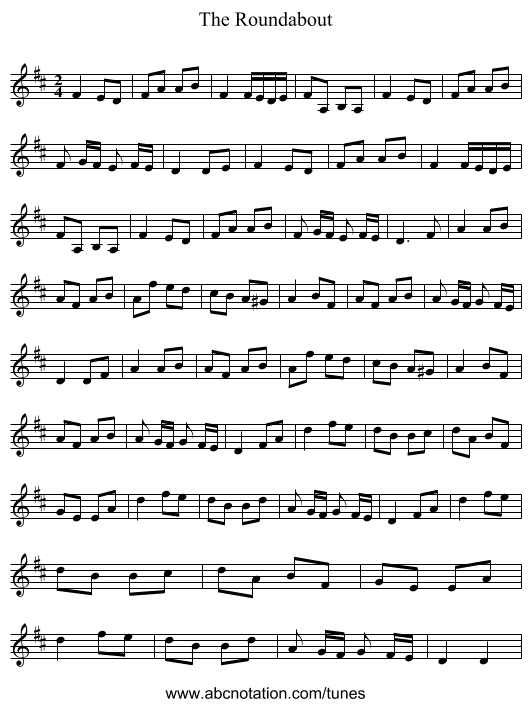 The Roundabout - staff notation