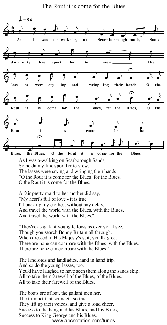 The Rout it is come for the Blues - staff notation