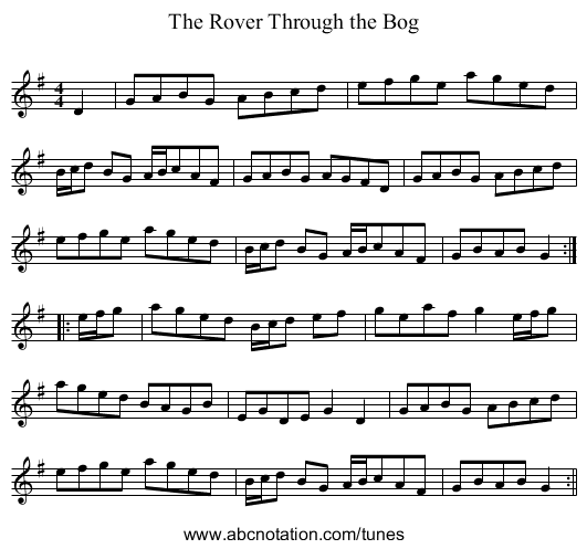 The Rover Through the Bog - staff notation