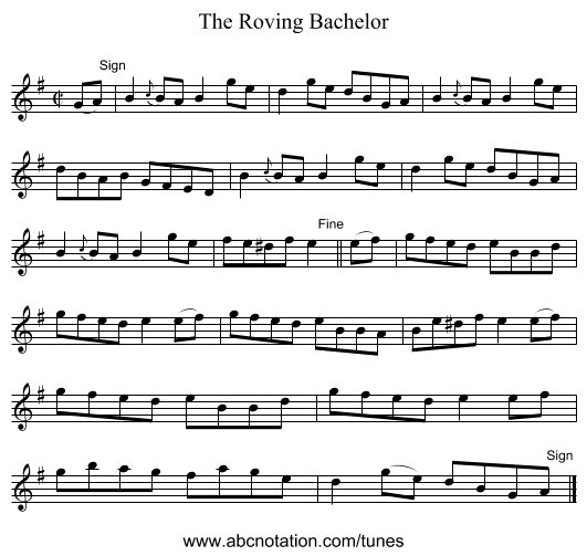 The Roving Bachelor - staff notation