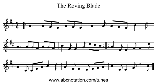 The Roving Blade - staff notation