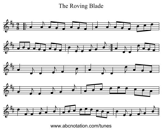 The Roving Blade - staff notation