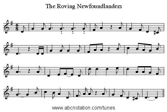 The Roving Newfoundlanders - staff notation