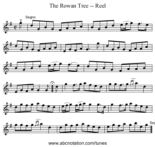 The Rowan Tree -- Reel - staff notation