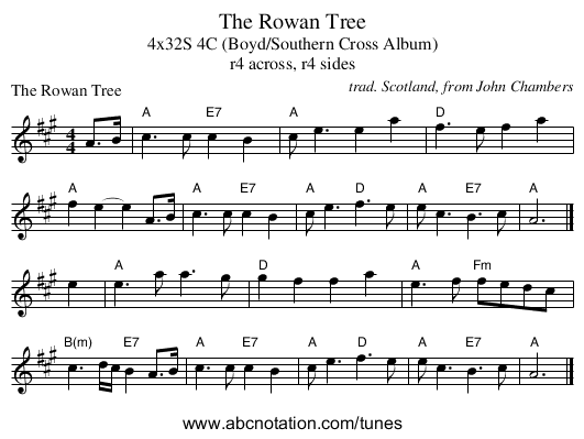 The Rowan Tree - staff notation