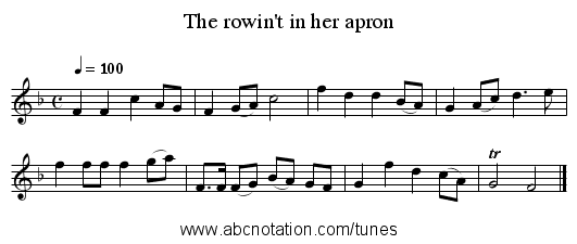 The rowin't in her apron - staff notation