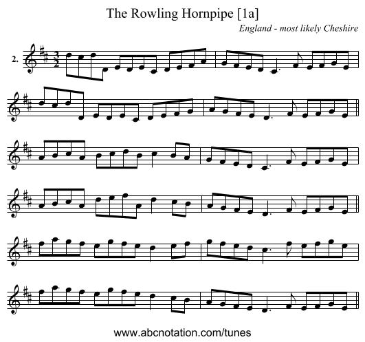 The Rowling Hornpipe [1a] - staff notation