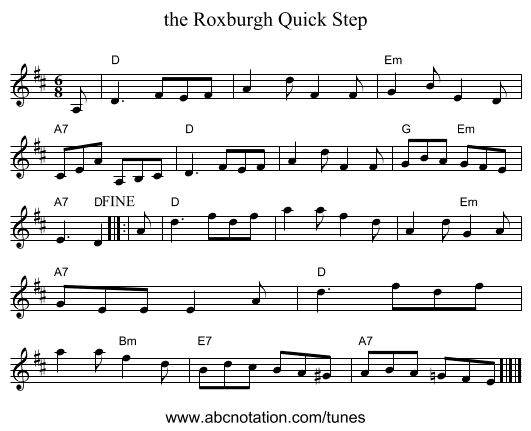 the Roxburgh Quick Step - staff notation