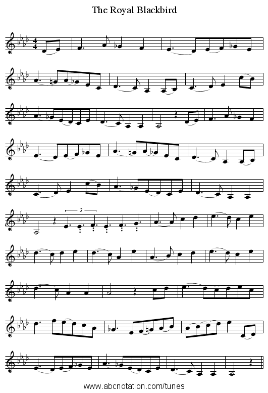 The Royal Blackbird - staff notation