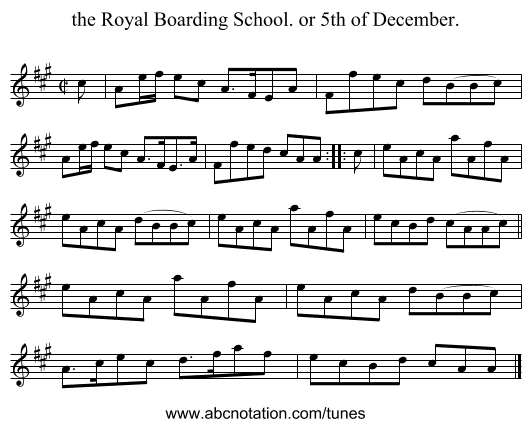 the Royal Boarding School. or 5th of December. - staff notation