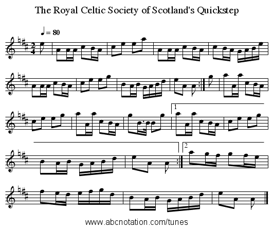 The Royal Celtic Society of Scotland's Quickstep - staff notation