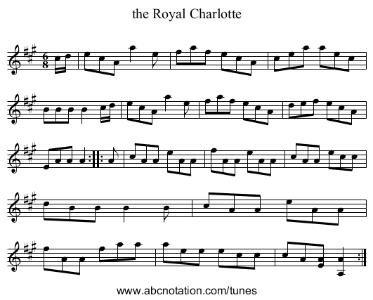 the Royal Charlotte - staff notation