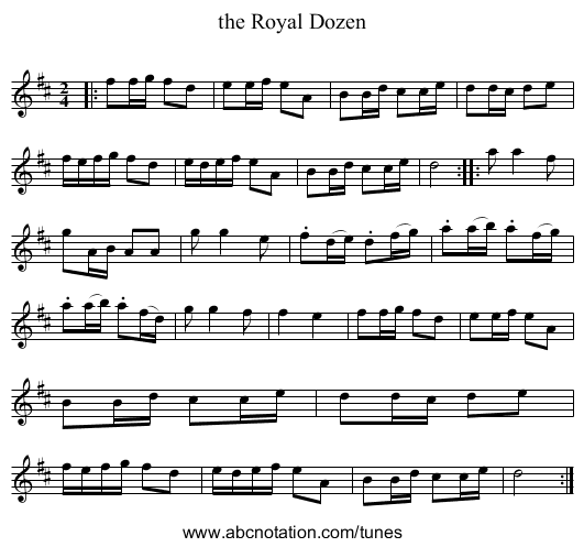 the Royal Dozen - staff notation