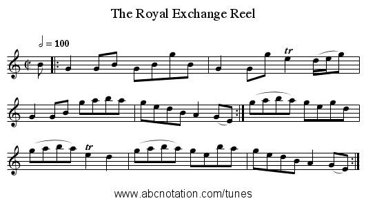 The Royal Exchange Reel - staff notation