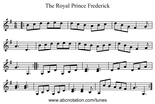 The Royal Prince Frederick - staff notation