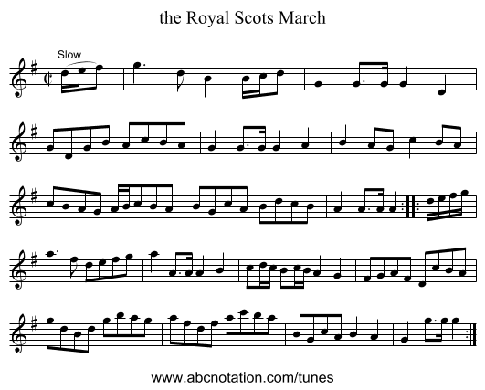 the Royal Scots March - staff notation