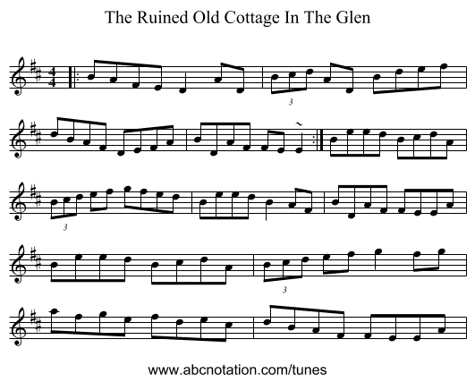 The Ruined Old Cottage In The Glen - staff notation