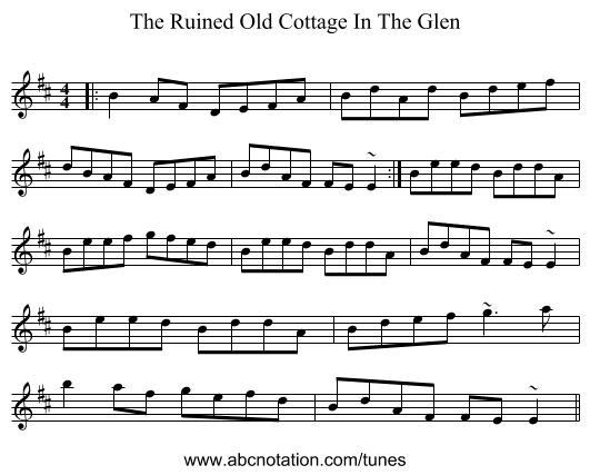 The Ruined Old Cottage In The Glen - staff notation
