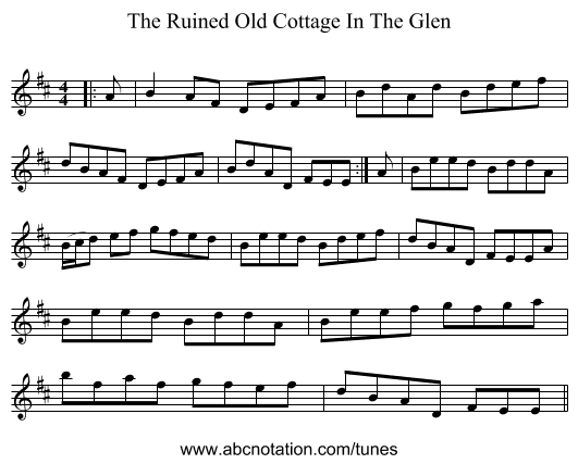 The Ruined Old Cottage In The Glen - staff notation