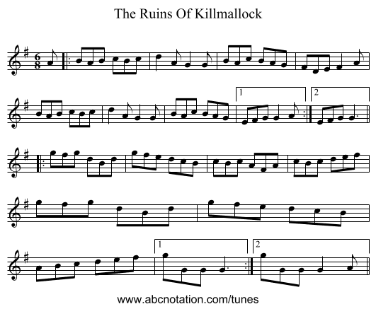 The Ruins Of Killmallock - staff notation