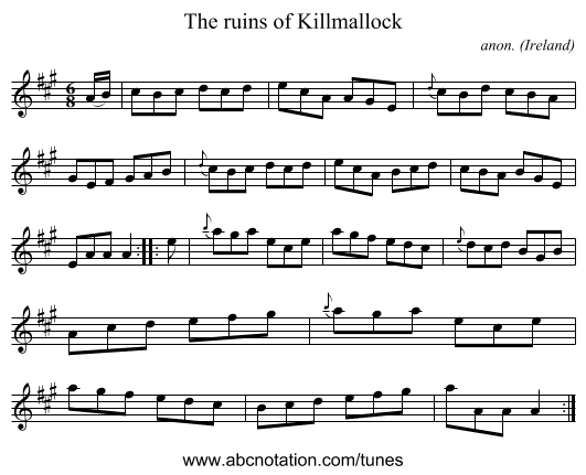 The ruins of Killmallock - staff notation