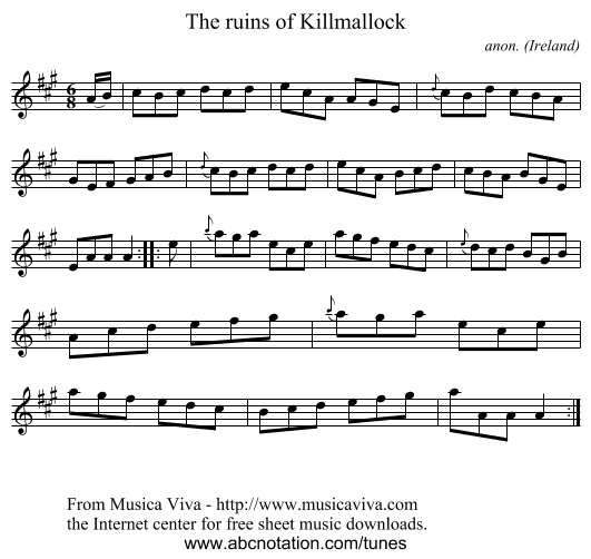 The ruins of Killmallock - staff notation