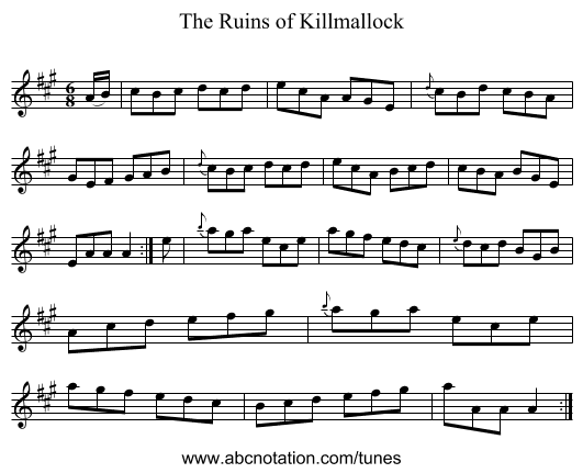 The Ruins of Killmallock - staff notation