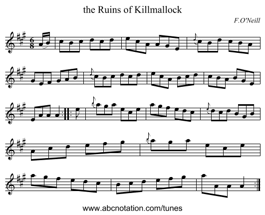 the Ruins of Killmallock - staff notation