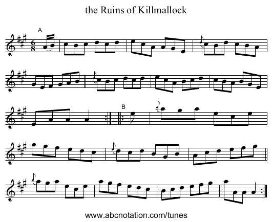 the Ruins of Killmallock - staff notation