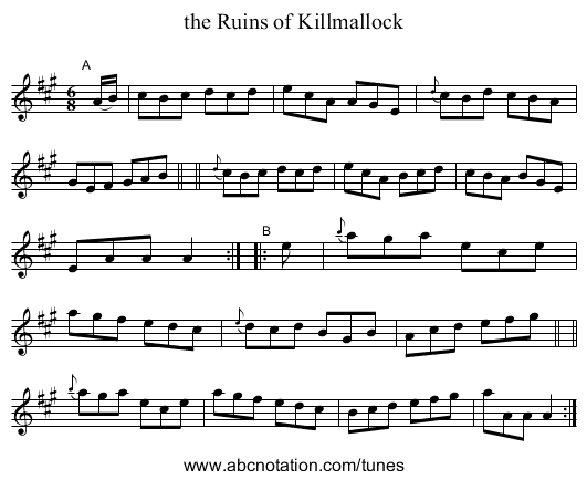 the Ruins of Killmallock - staff notation
