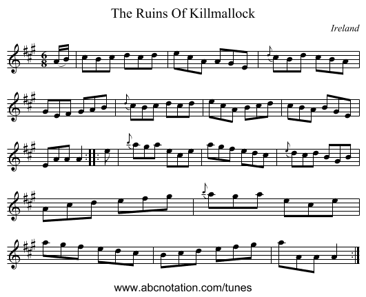 The Ruins Of Killmallock - staff notation