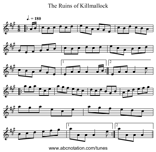 The Ruins of Killmallock - staff notation