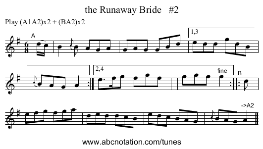 the Runaway Bride #2 - staff notation
