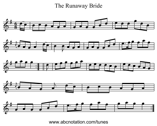 The Runaway Bride - staff notation