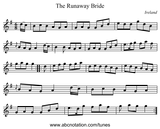 The Runaway Bride - staff notation