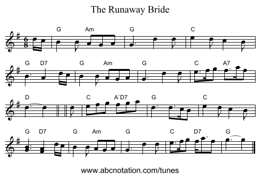 The Runaway Bride - staff notation