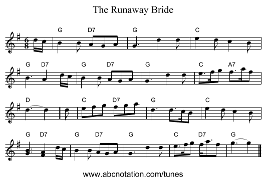 The Runaway Bride - staff notation